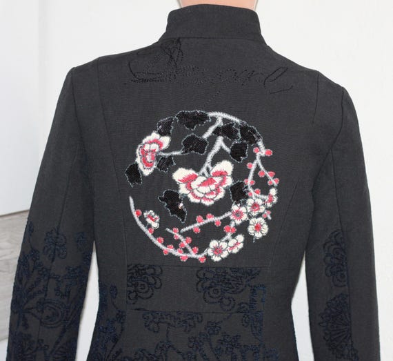 Black Desigual Coat Patchwork Embroidered Goth St… - image 3