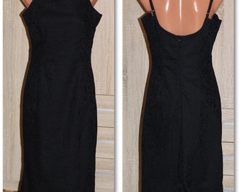 Black Cotton Midi Strappy Fitted Dress Size S