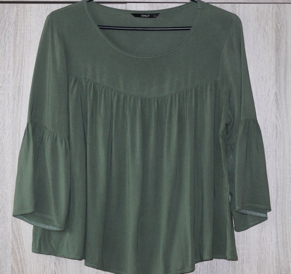 Olive Green Viscose Top Blouse Tunic With Ruffle Only Size M/L | Etsy