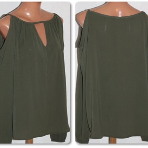Olive Green Khaki Off Shoulder Blouse Long Sleeves Top Size M/L