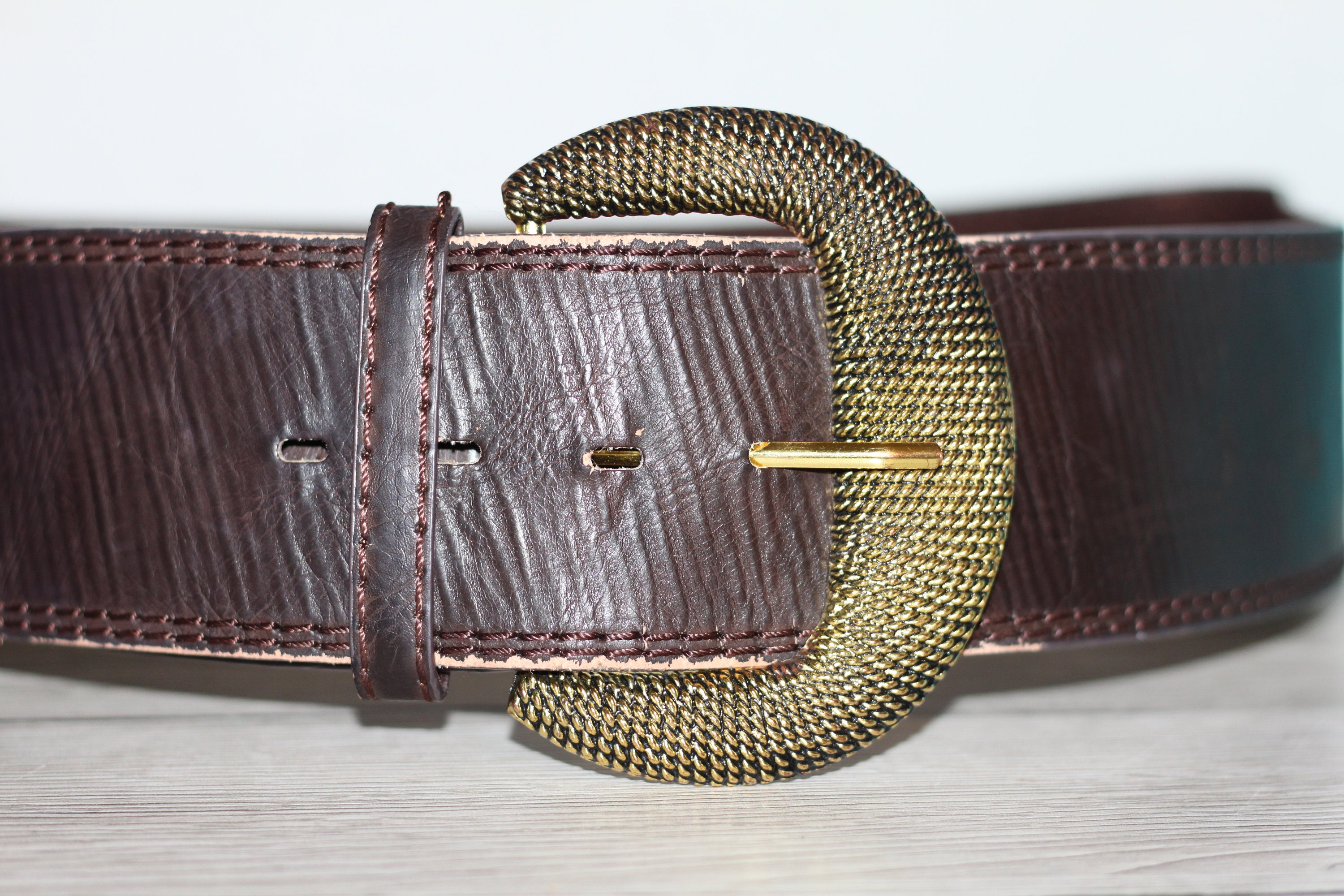 Brown Vintage Leather Belt With a Large Buckle - Etsy