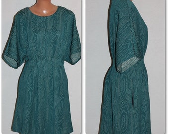 Emerald Green Midi Skater Dress Bat Sleeves Size M