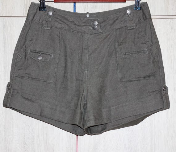 BON'A PARTE Dark Khaki Linen Multipockets Shorts Size M/L