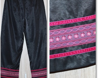 Vintage capri pants, High waist trousers,  Satin  wide capris,  Size S