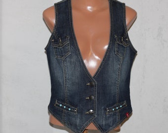 Navy Blue Denim Vest with Pockets Size M