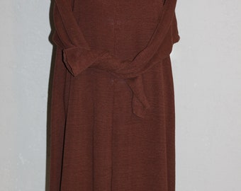 Vintage Pure Linen Brown Knitted Trapeze Dress Plus Size