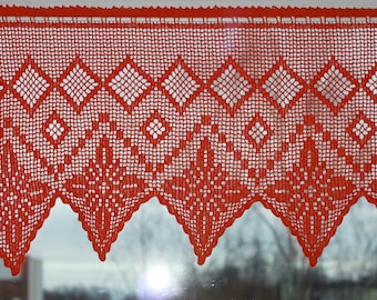 Vintage Handmade Crochet Orange Cotton Curtain Valance