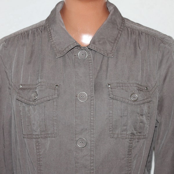 Gray Blouse Blouson Blazer with pockets Half Sleeve Size M