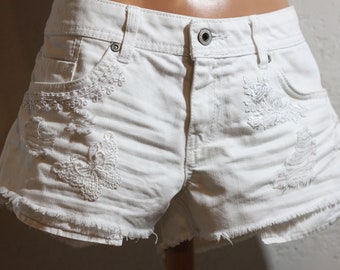 Handmade Reworked up Cycled Lace Trim Jean Shorts Denim Boho