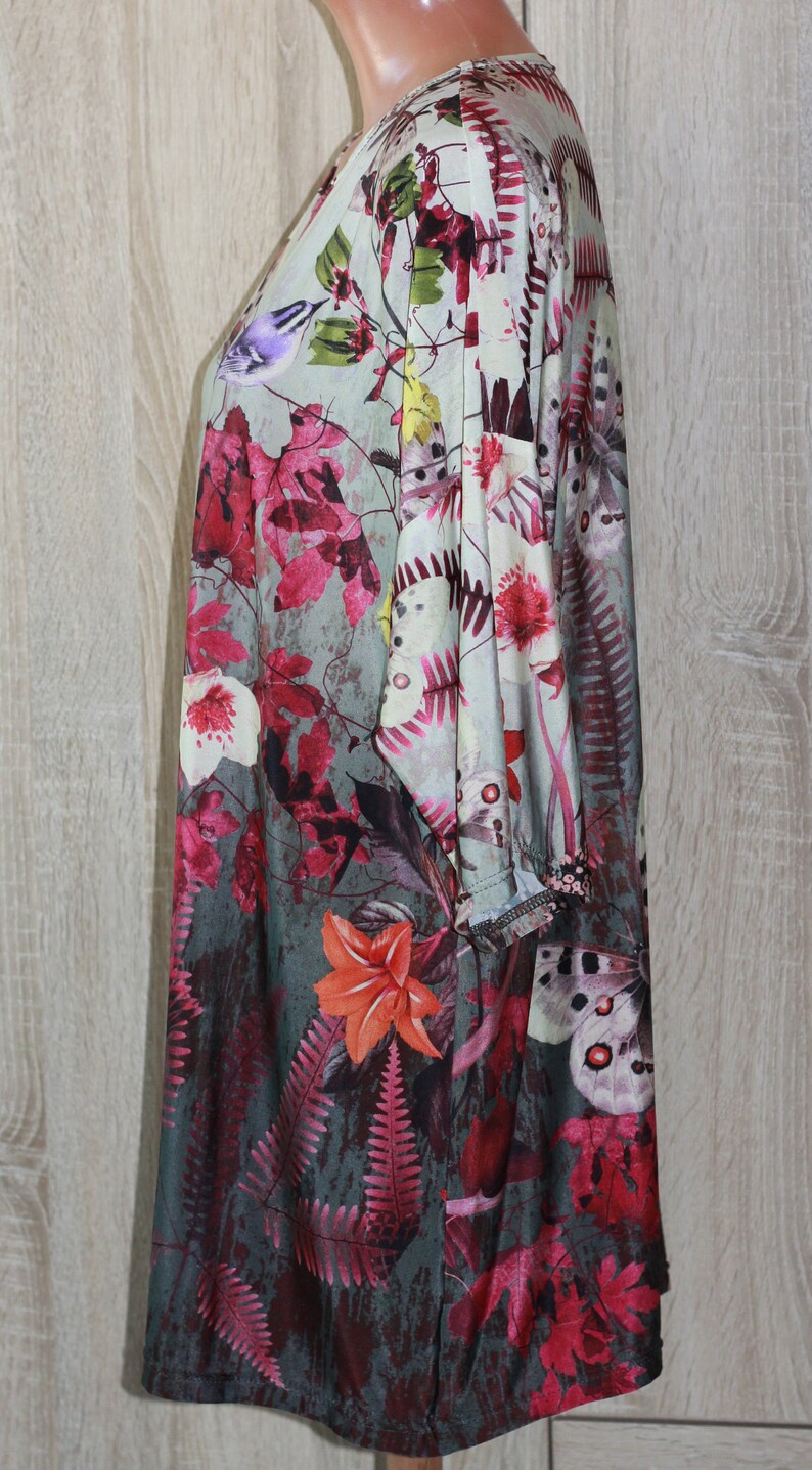 Floral Print Bird Butterflies Nature Oversized Top T Shirt Blouse Size XXL