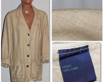 Vintage Beige Leinen Oversized Jacke mit Taschen von Boden GR 46