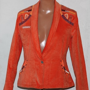 Vintage Tigerlily Orange Peplum Jacket Blazer with Beaded Embroidery Size XS