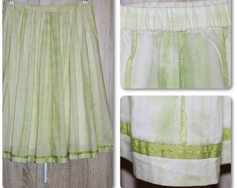 Light Green Batik Tie Dye Midi A-line Bell Skirt 100% Cotton Size M