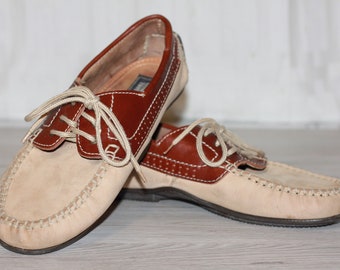 Mens Beige Brown Genuine Leather Moccasins Size 43