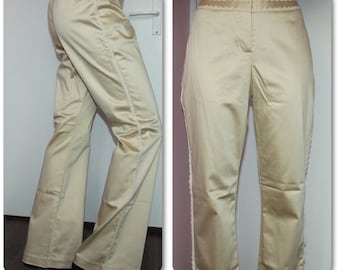 Laura Ashley Vintage Women's Pants With Lace Beige Size US 6, UK 10, EU 36