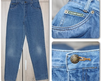 Vintage 80s High Waisted Tapered Leg Blue Mom Jeans Size S