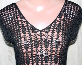 Lace Crochet Black Transparent Viscose Black Open Top Size S/M/L