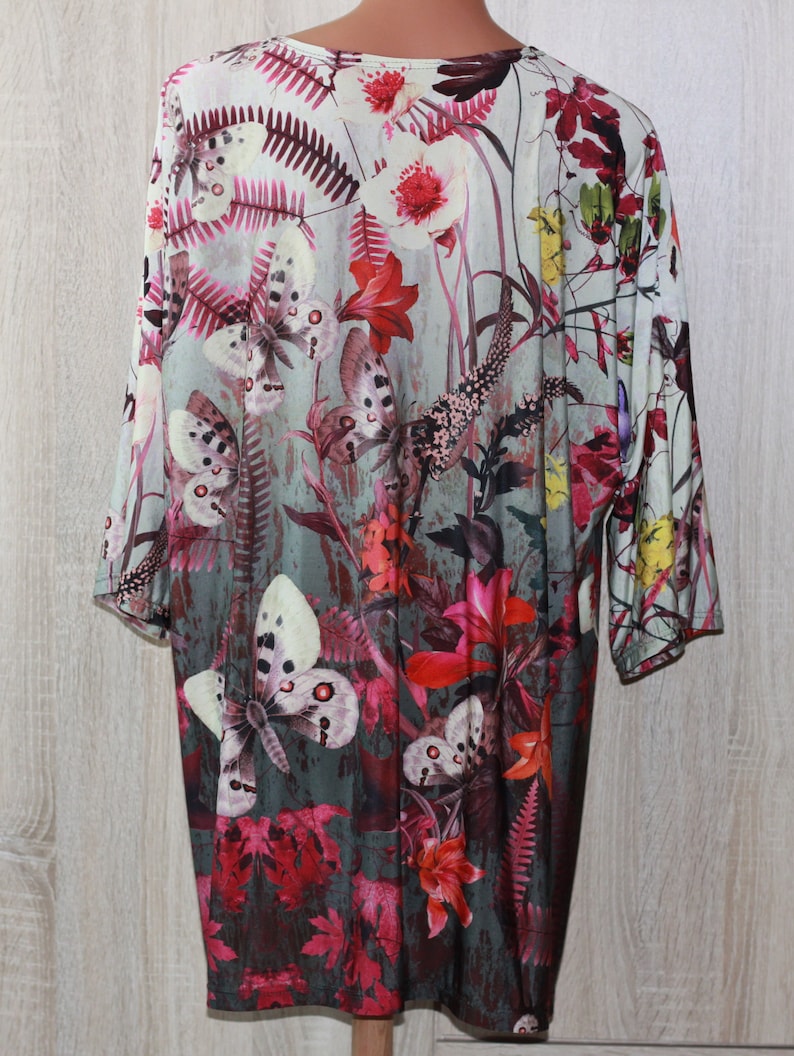 Floral Print Bird Butterflies Nature Oversized Top T Shirt Blouse Size XXL