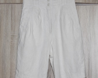 White linen shorts, cotton  linen blend bermudas, Size XS/S
