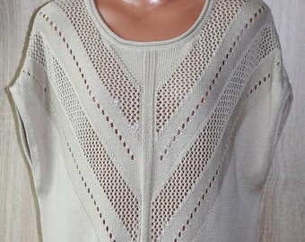 Beige Cotton Knit Top Sleeveless Jumper Oversized Blouse Size S/M/L