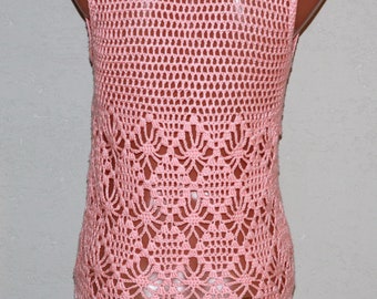 Vintage Coral Pink Crochet Top Tunic With Fringe Size XS - Etsy