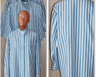 Vintage 80's Blue White Striped 3 Blouse Set Costume Party Festival Cotton Size M/L