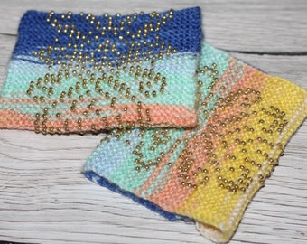 Handmade Knitted Beaded Wrist Hand Warmers