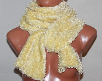Light Yellow Long Fringed Fluffy Knitted Soft Scarf