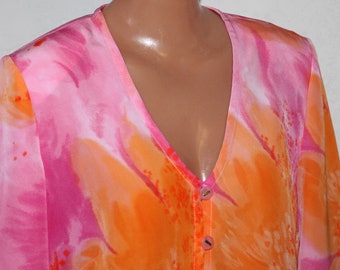 Jacques Vert Orange Pink Blumenmuster Bluse Halbarm Größe M