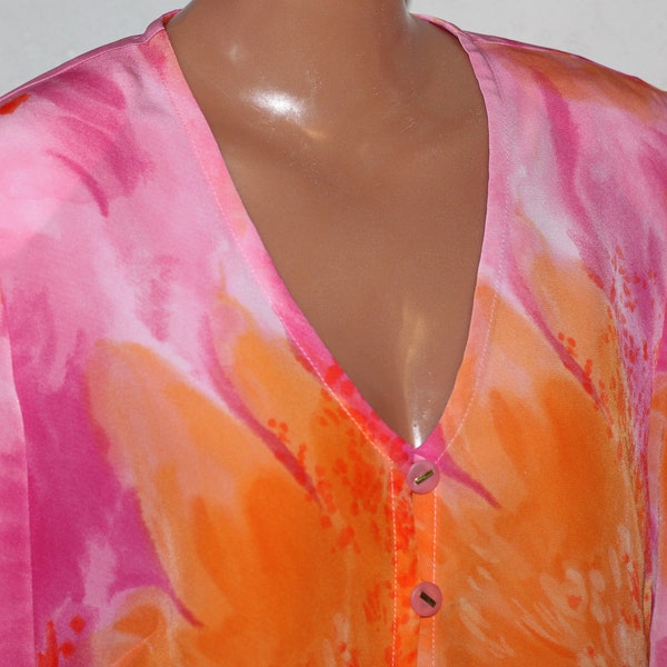 Jacques Vert Orange Pink Floral Pattern Blouse Half sleeve Size M