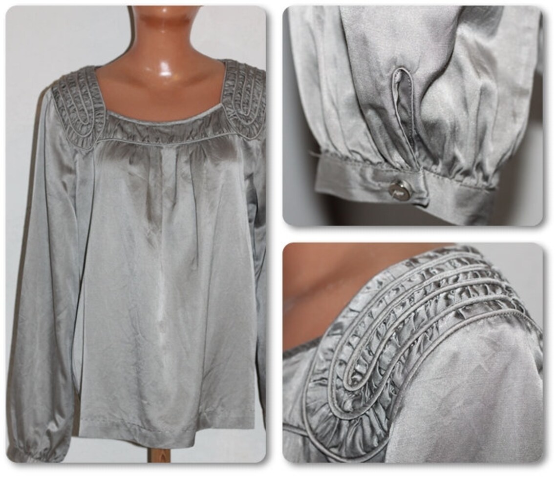 Silk cotton blend blouse, Vintage gray blouse, Size M/L, foto 2 di 5
