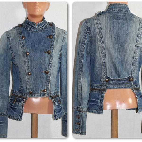 Vintage Blue Short Denim Jacket with Hip Pockets Size XS