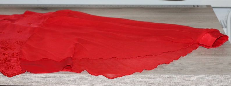 Red Embroidered Crop Luxurious Blouse Long Bat Sleeves Size L