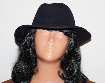 Cappello Fedora unisex elegante in feltro di lana blu scuro al 100%