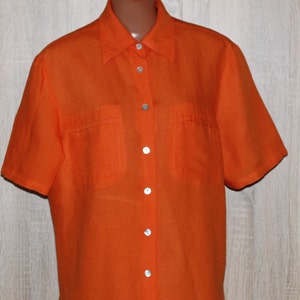 Linen Vintage Orange Blouse Barisal Size L/XL