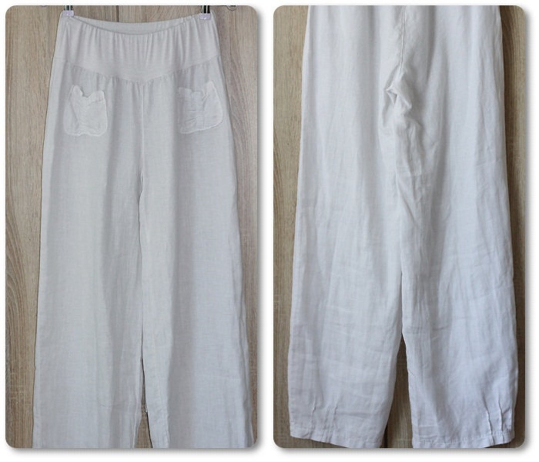 Vintage White Wide Linen Pants Leg Trousers High Waist Summer - Etsy
