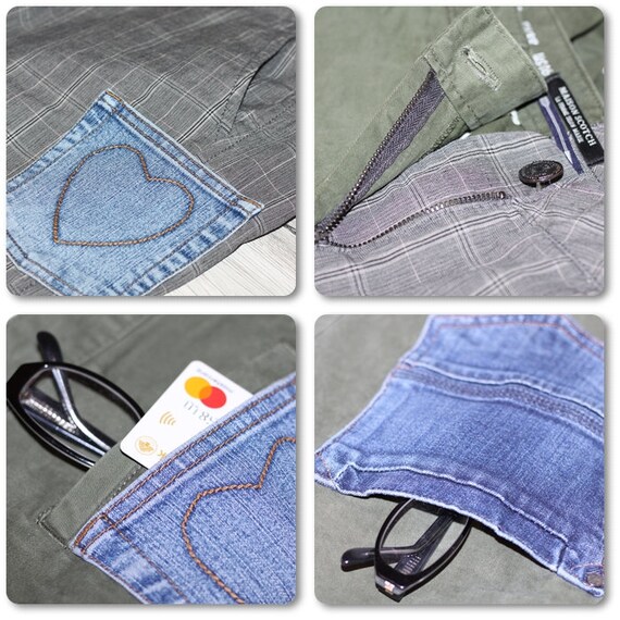 Two Tone Reconstructed Multipocket Jeans Upcycled… - image 9