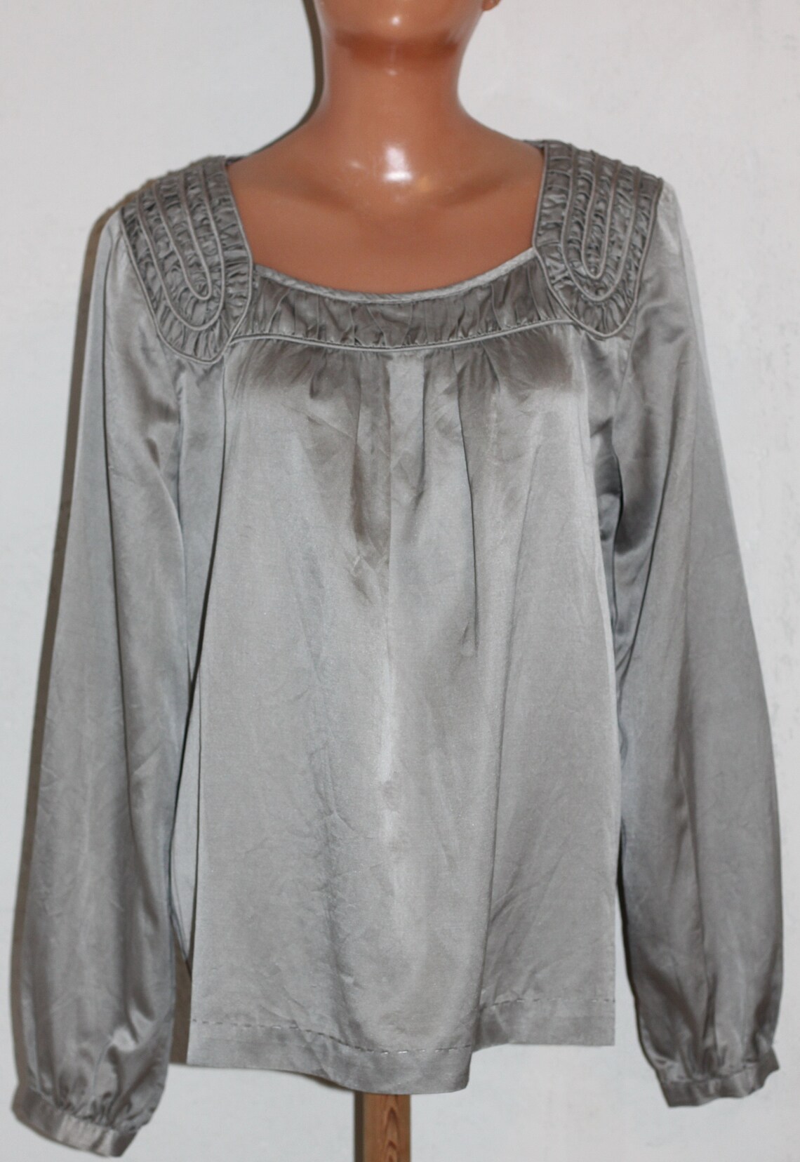 Silk cotton blend blouse, Vintage gray blouse, Size M/L, foto 1 di 5