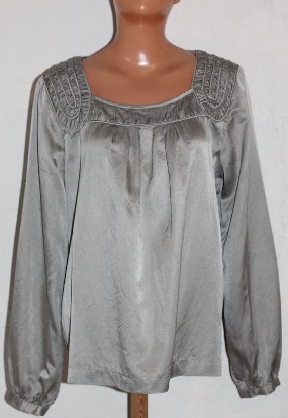 Silk cotton blend blouse, Vintage gray blouse, Size M/L
