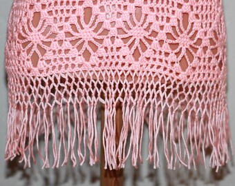 Vintage Coral Pink Crochet Top Tunic With Fringe Size XS - Etsy
