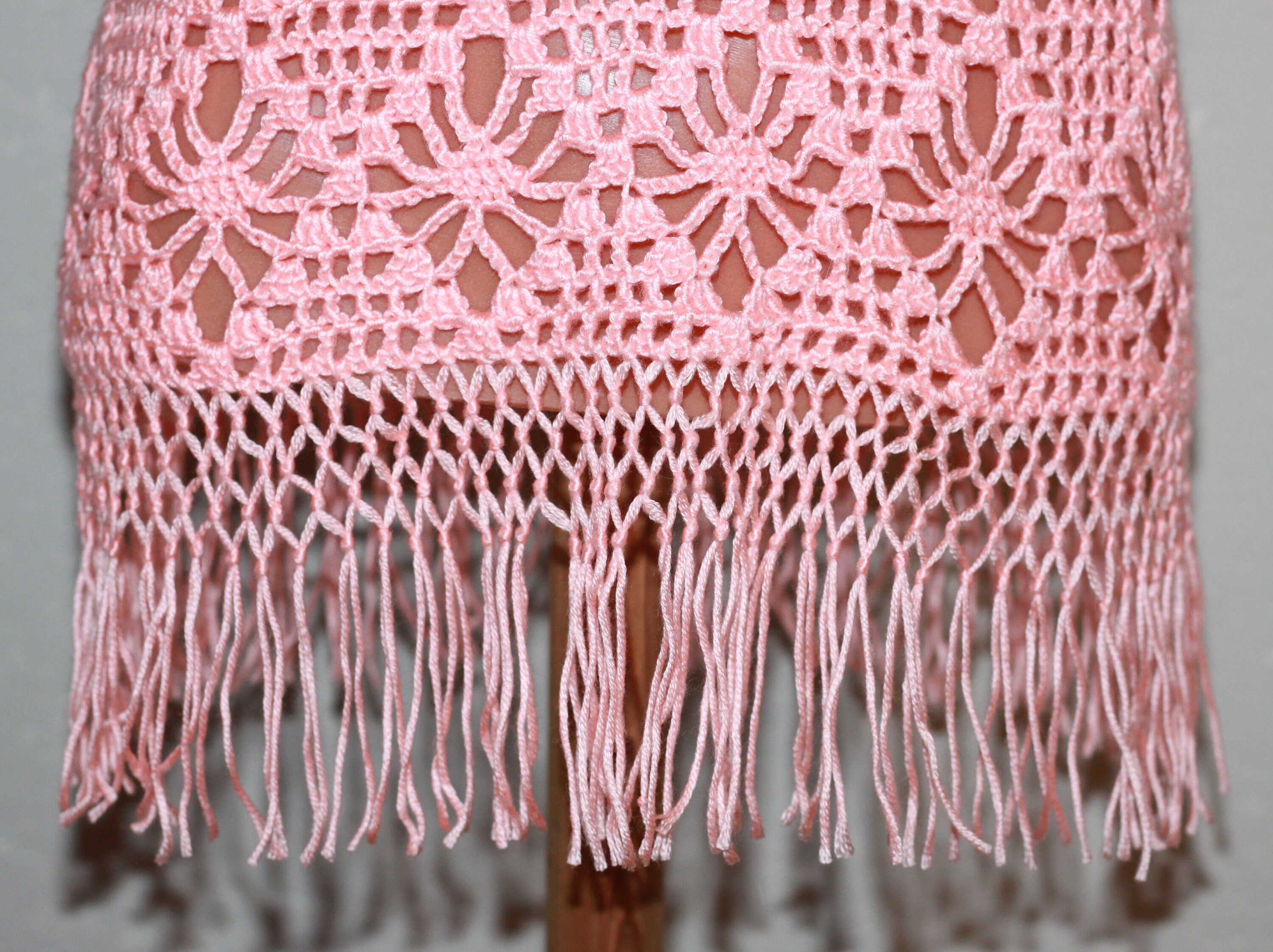 Vintage Coral Pink Crochet Top Tunic With Fringe Size XS