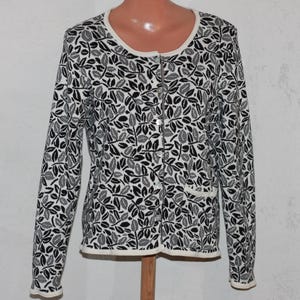 ヴィンテージ Gudrun Sjoden ブラック＆ホワイト ニットコットン カーディガン ジャケット ポケット付き サイズ S/M