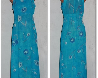 Sky Blue Viscose Maxi Dress with Floral Print Size XS/S
