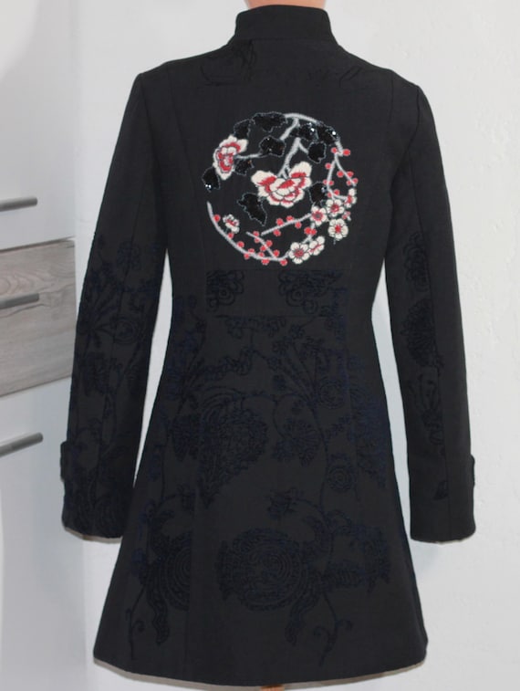 Black Desigual Coat Patchwork Embroidered Goth St… - image 2