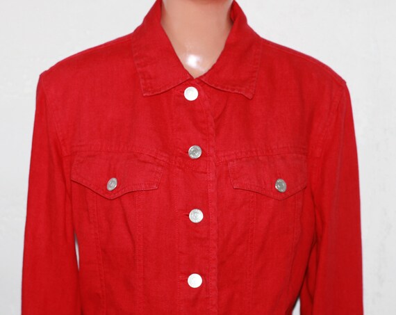 Jackpot Red Linen Jacket Blazer with Pockets Size M/L