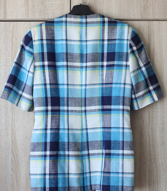 Blue Checkered Summer Jacket Blazer with Short Sl… - image 3