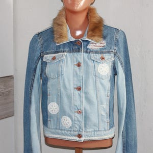 Chaqueta vaquera de algodón azul cielo de Tom Tailor, blazer reciclado con ribete de piel sintética, talla S