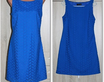 Royal Blue Cotton Lace Lined A-line Dress Size M