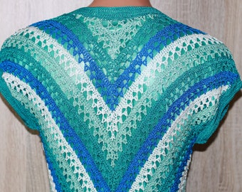 Crochet Dress, With Lining, Mint Blue White, Size S