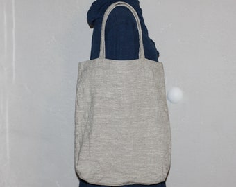 Natural Linen Tote Bag, Market Bag, Linen Shopping Bag, Light Gray Linen Shoulder Bag